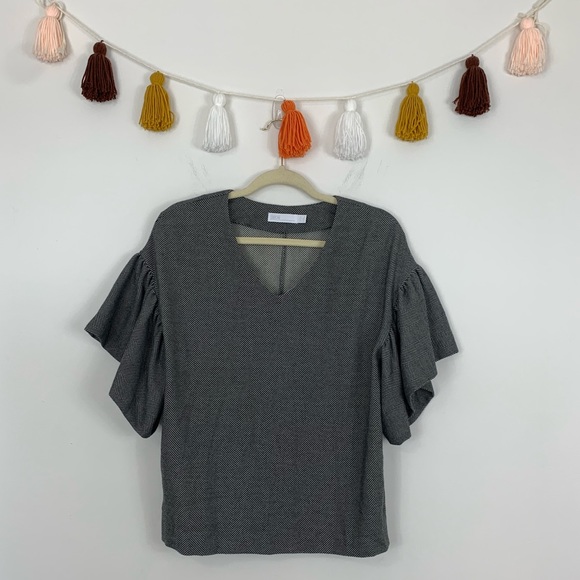 ASOS Black White Flutter Sleeve Blouse 4 - Picture 1 of 8